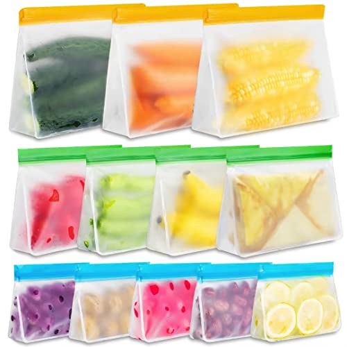 12 Pack Large Reusable Food Storage Bags Stand Up