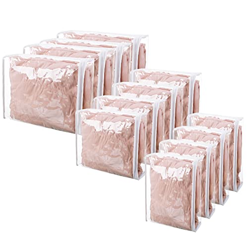 12 Pcs Clear Vinyl Storage Bag with Zipper 3 Sizes Durable Zippered Sweater Storage Bags Large Capacity Clothes Organizer Avoid Dust Dirt for Clothing Bedding Linen Blankets Comforters Toy Storage