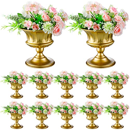 12 Pcs Vases for Centerpieces Metal Compote Vase Urn for Flowers Small Pedestal Vase Trumpet Vase for Wedding Table Reception Birthday Anniversary Ceremony Home Decor, 5.91 Inch (Gold)