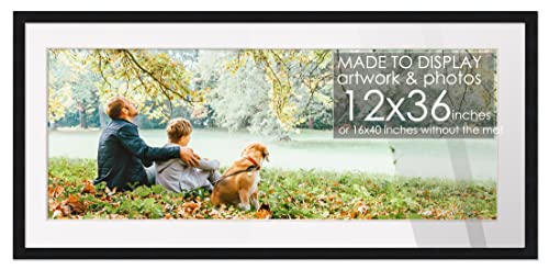 12x36 Black Wood Frame with White Mat