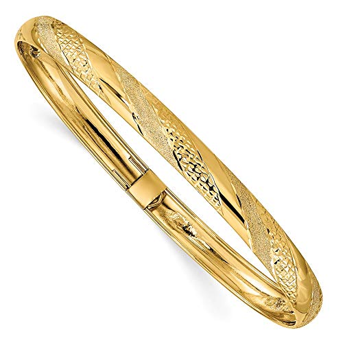 14k Yellow Gold Twisted Diamond-Cut Bangle Cuff Bracelet
