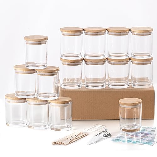 Antimbee 15-Pack 6 OZ Frosted Amber Glass Candle Jars with Bamboo Lids for  Makin