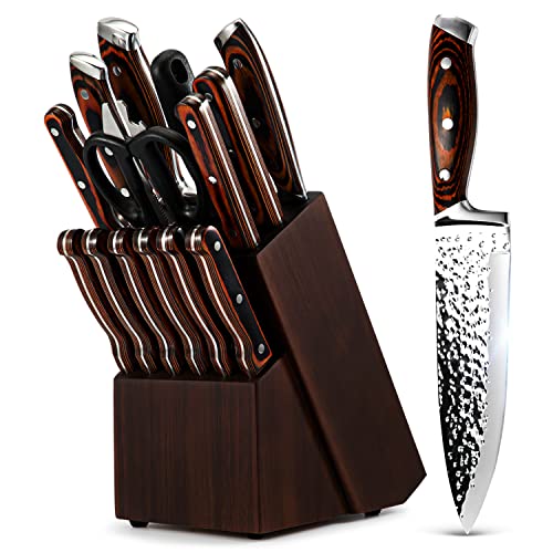 15-Piece Knife Set With Block Wooden, Self Sharpening For Chef Knife Set