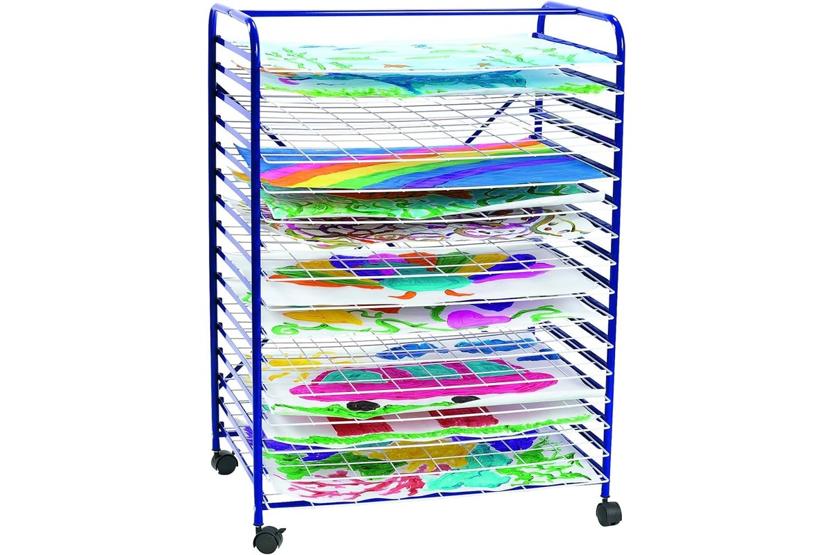 Joymaney New Art Drying Rack for Classrooms, No Shelves Fall Out, 25  Removable Shelves, Mobile, Sturdy Metal, Ideal for Schools,Art, Preschool;  Height