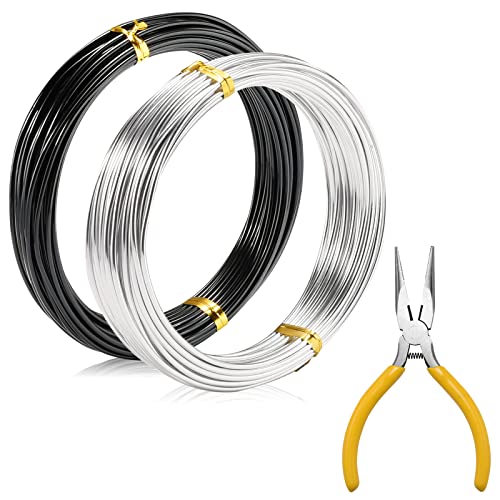 16 Gauge【Silver+Black Wire +Pliers】65ft/20M Metal Wire,Aluminum Wire, Bending Wire,Armature Wire for Sculpting and DIY Craft Supplies
