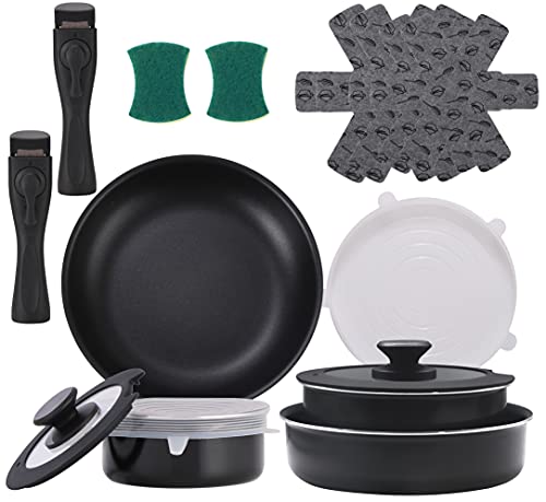 16 Piece Kitchen Removable Handle Cookware Set for Space Saving