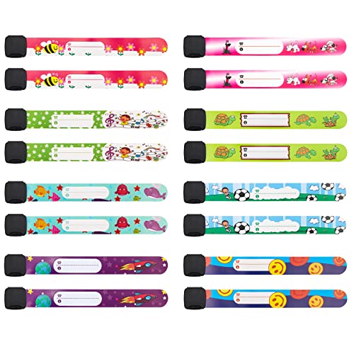 16 Pieces Child Safety ID Wristband, Pletpet Adjustable & Waterproof Kids Id Bracelets, Reusable Identification Bracelet Wristbands for Boys and Girls Outdoor Activity (8 Styles)
