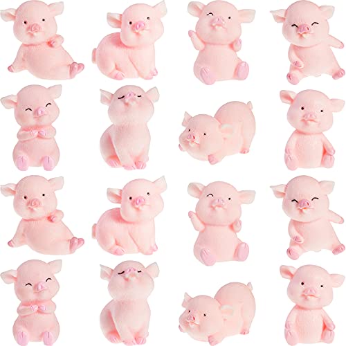 16 Pieces Cute Pink Piggy Toy Figures