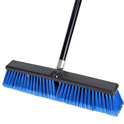 18 Inches Outdoor Push Broom Heavy Duty Shop Broom with 63" Long Handle for Deck Driveway Garage Yard Patio Concrete Floor Cleaning(Blue)