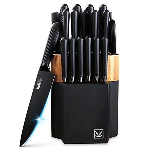 18-Piece Black Kitchen Knife Set with Wooden Block