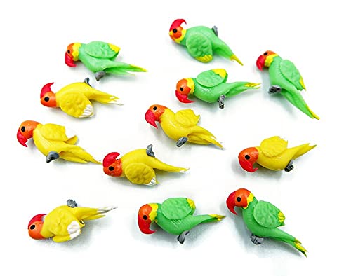 1shopforyou Mixed 2 Colour Lot of 12 Miniature Parrot Bird Outdoor Patio Decor Fairy Garden Supplies Animal Figurine Furniture Dollhouse (Yellow& Green)