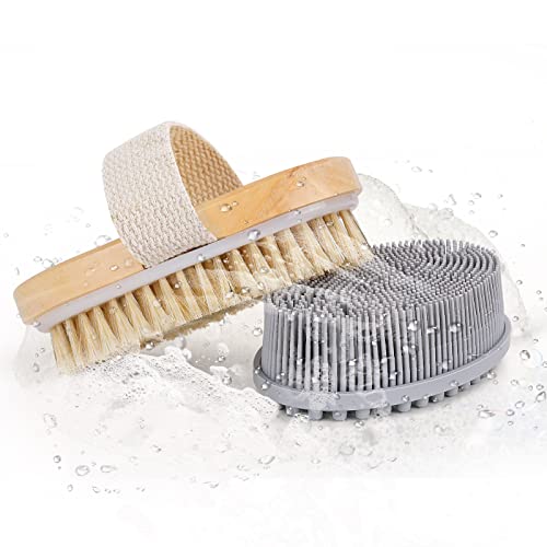 2-in-1 Body Brush Set - Natural Bristle and Silicone Scrubber