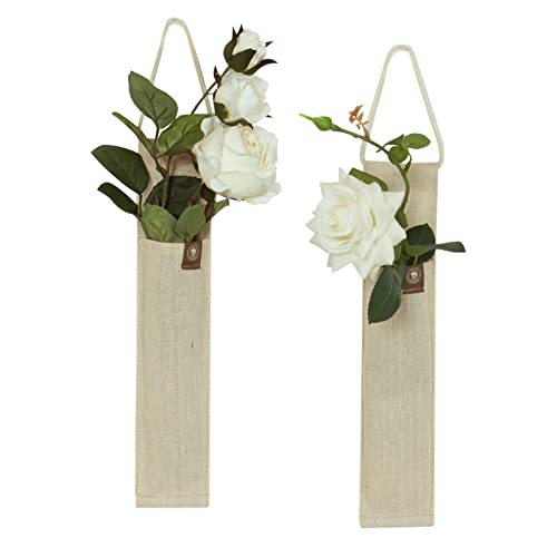 2 Pack 12.5”H Fabric Hanging Wall Vases, Flower Wall Decor for Living Room, Bedroom, Office and More(Linen)