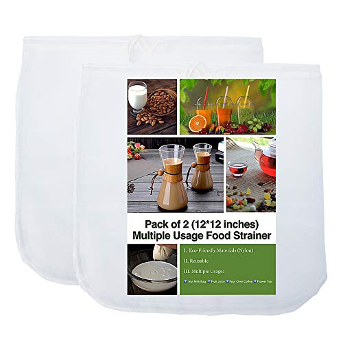 2 Pack - 80 Micron Nut Milk Bag - Reusable Food Strainer