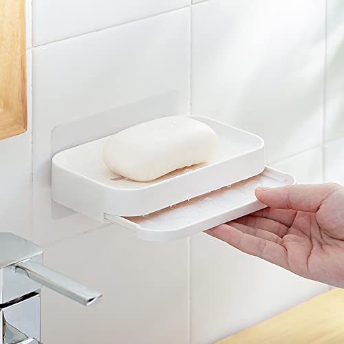 2 Pack Adhesive Soap Dish with Drain Tray
