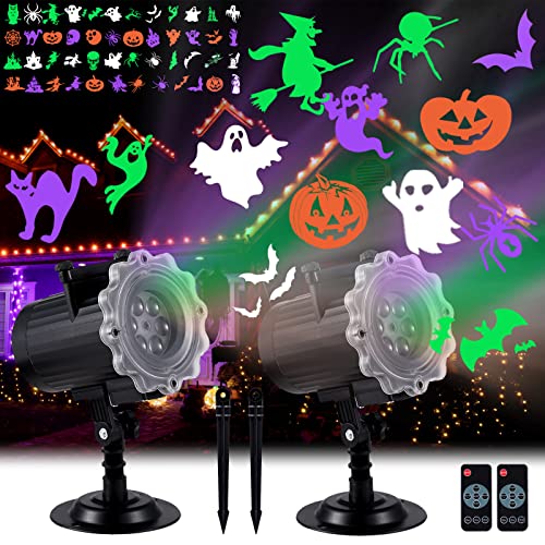 2 Pack Halloween Projector Lights Outdoor Led Projector Ghost Pumpkin Lights Projection Halloween Decoration 12 Dynamic Patterns Spotlight Landscape Decorative for Window Garden Halloween Party