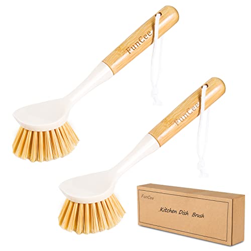 2 Pack Kitchen Dish Brushes with Bamboo Handle