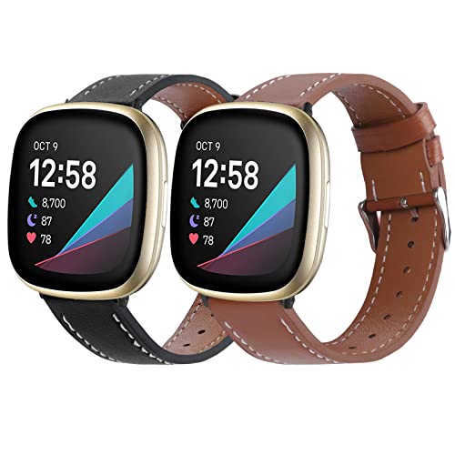 2 Pack Leather Bands for Fitbit Versa 3 / Fitbit Sense