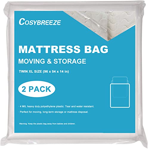 [2-Pack] Mattress Bag for Moving, Mattress Storage Bag, 4 Mil Twin Mattress Bags for Storage - Super Thick Heavy Duty Waterproof Mattress Protector Storage and Disposal - 54 x 96 Inch
