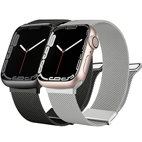 [2 PACK] Metal Stainless Steel Bands for Apple Watch (Silver & Black)