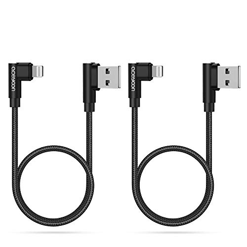 [2 Pack] MFi Certified iPhone Charger 1ft Right Angle Lightning Cable Braided Dual L Shape iPad Charger 90 Degree iPhone USB Cable Compatible for iPhone 11/11 Pro/XS Max/XR/X/8/7/6, iPad, iPod