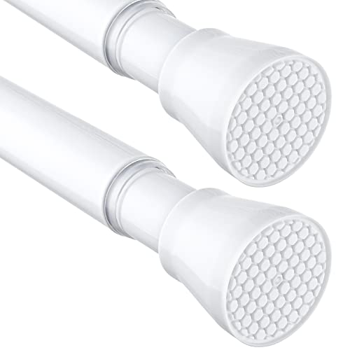 2 Pack White Tension Curtain Rod for Windows 28 to 48 inch, Adjustable Expandable Pressure Spring Curtain Rod No Drilling, 7/8" Curtain Rod for Bedroom Doorway Closet Door