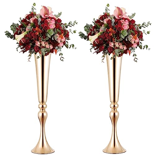 2 Pcs 22" Tall Gold Vases Metal Flower Arrangement Stand