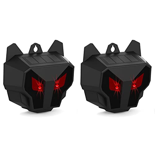2 PCS Solar Animal Repeller with Red LED Lights, Nocturnal Wild Animal Deterrent, Fox Repellent Devices Waterproof, for Garden, Yard, Farm