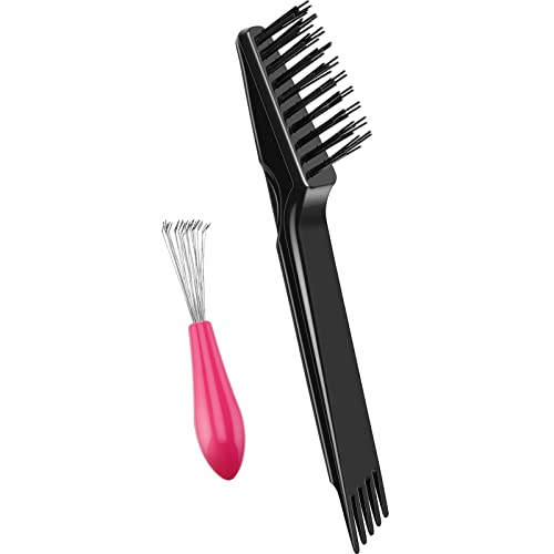 2 Pieces Hair Brush Cleaning Tool Comb Cleaner Brush Mini Hair Brush Remover for Removing Hair Dust Home and Salon Use (Plastic Handle Rake, Pink and Black)