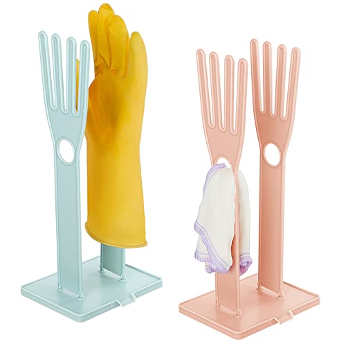 2 Pieces Kitchen Glove Holder Glove Drying Rack Drying Dryer Rack Plastic Mitten Rubber Rack Gloves Hanger Sink Stand Towel Reusable Towel Storage Holders for Sponge Food Bag Organizer, Pink and Blue