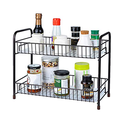 2 Tier Counter Shelf Standing Holder Storage for Kitchen Cabinet-Bronze