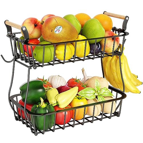 2-Tier Countertop Fruit Basket with Banana Hangers