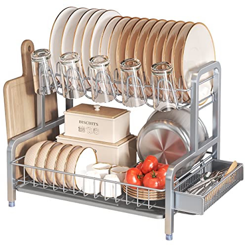 2 Tier Dish Drying Rack and Drainboard Set