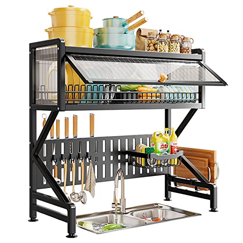 2-Tier Over Sink Dish Drying Rack with Cover