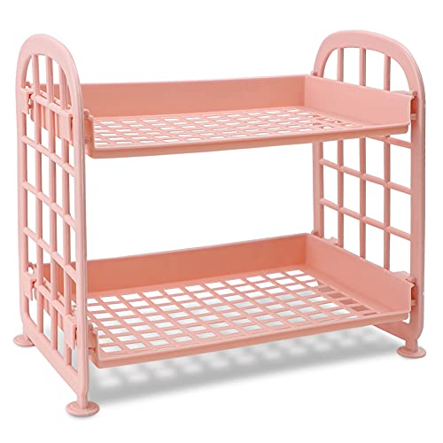 2-Tier Plastic Shelf Makeup Organizer (Pink)