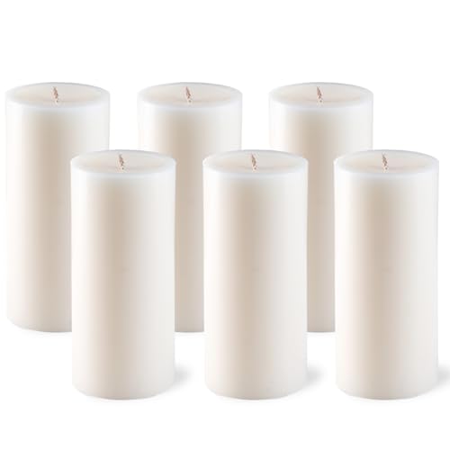 2.8x6 Pillar Candles Set of 6, Unscented White Pillar Candles Bulk, Dripless and Long Clean Burning Pillars Candles, Smokeless Dinner Table Pillar Candles for Wedding, Spa, Aromatherapy, Party