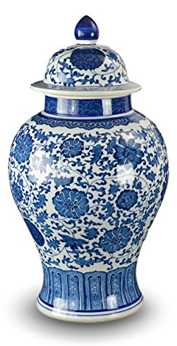 20" Classic Blue and White Porcelain Vase, Large China Ming Style