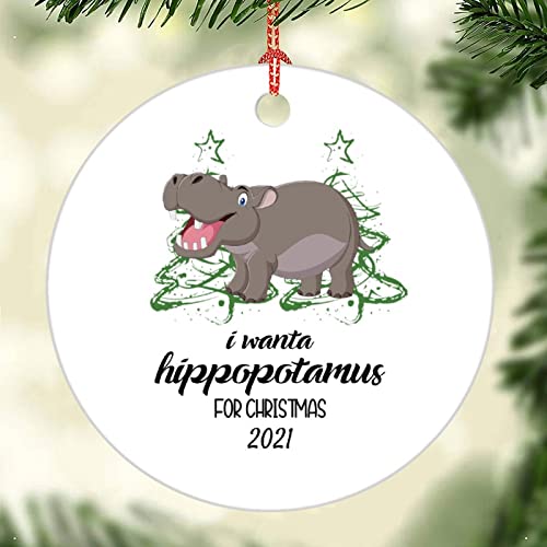 2021 Personalized Tree Ornament I Want A Hippopotamus for Christmas Funny Gift for Her House Family Kids Hippo Ornament Porcelain Ceramic