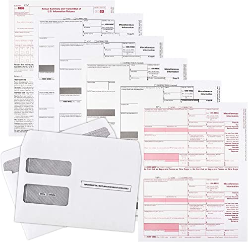 2022 1099 MISC Forms: 4 Part Laser Tax Forms with Envelopes - QuickBooks Compatible