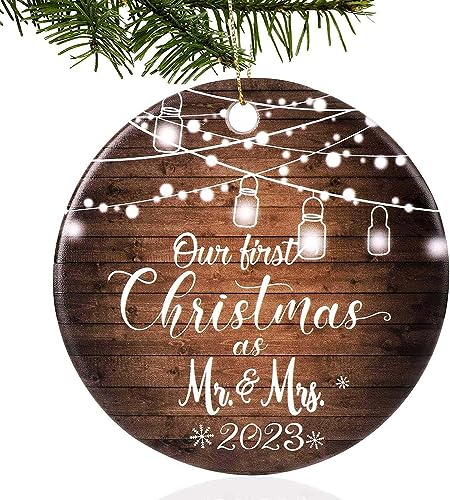 2023 First Christmas Ornament: Funny Mr & Mrs Couple Married Wedding Decoration