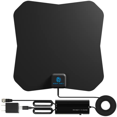 2023 Upgraded Release EpicDev Amplified HD Digital TV Antenna Long 250+ Mile Long Range Antenna, Support 4K 1080p and All TVs,16.4ft Coaxial Cable, All Old Tv for Local Channels HDTV Cable/AC Adapter