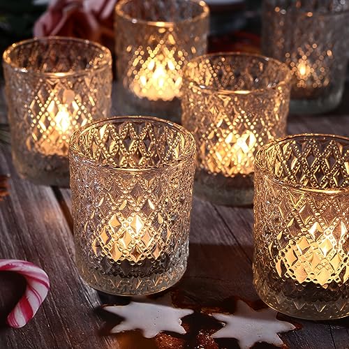 24 Pcs Glass Tea Lights Candle Holder, Clear Tealight Candle Holder in Bulk