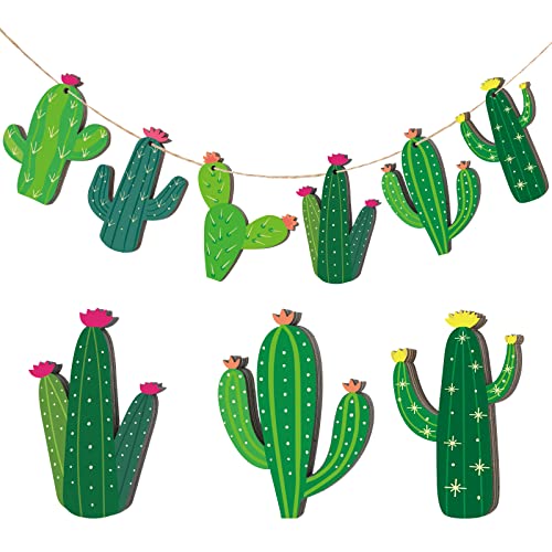 24 Pieces Cactus Cutouts Wooden Ornaments Little Wooden Cactus DIY Cactus Decor Green Cactus Decorations Hanging Embellishments for Birthday Party Room Bedroom