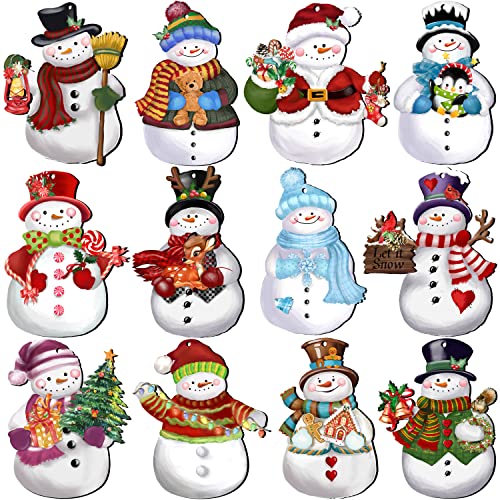 24 Pieces Christmas Snowman Wooden Ornaments Wood Hanging Decoration Set