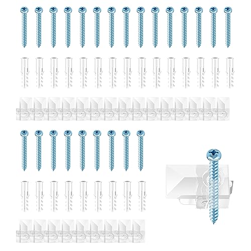 24 Set of Mirror Holder Clips Kit, Clear Plastic Mirror Mounting Clips Crystal Mirror Hanging Hardware Frameless Mirror Hanging Kit with Screws for Wall and Fixed Mirror Box Door (Style B)