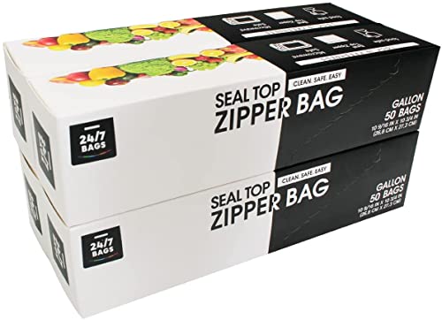 24/7 Bags - Double Zipper Storage Bags, Gallon Size
