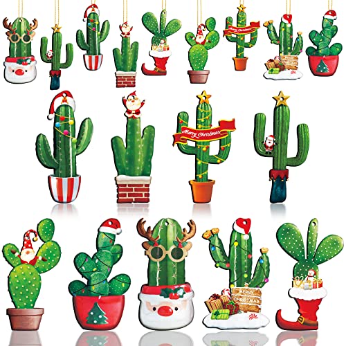 27 Pieces Christmas Cactus Wooden Hanging Ornaments