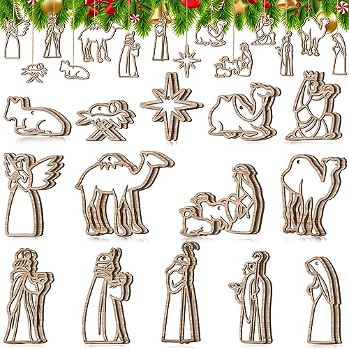 28 Pcs Wooden Christian Ornaments for Christmas Tree