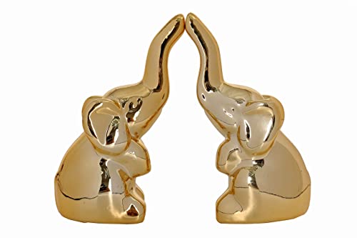 2Pcs Gold Small Animal Statues Home Decor Figurine Ceramic Elephant Statue Modern Style Hand-Made Sculpture for Living Room Office Desk Decoration