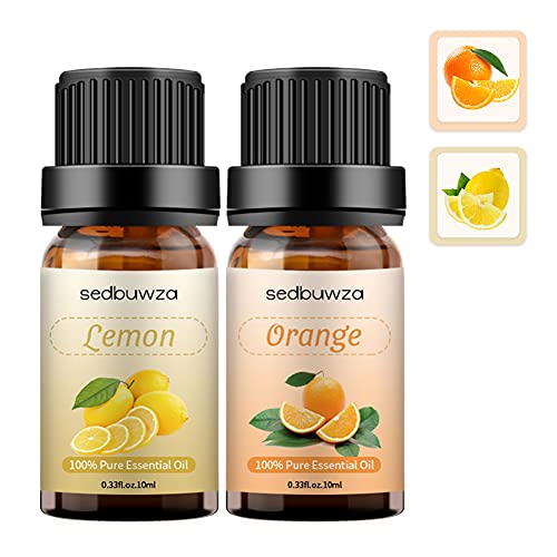 2PCS Lemon + Orange Essential Oil Set for Diffuser, Aromatherapy Lemon Essential Oil for Candle Making, Organic Lemon and Orange Oils Set for Humidifier, Orange Essential Oil for Skin Use